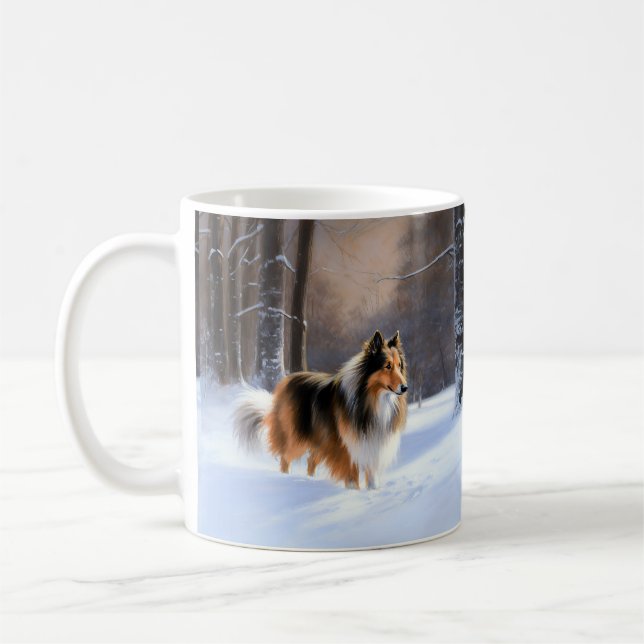 Rough Collie Let It Snow Christmas Coffee Mug (Left)
