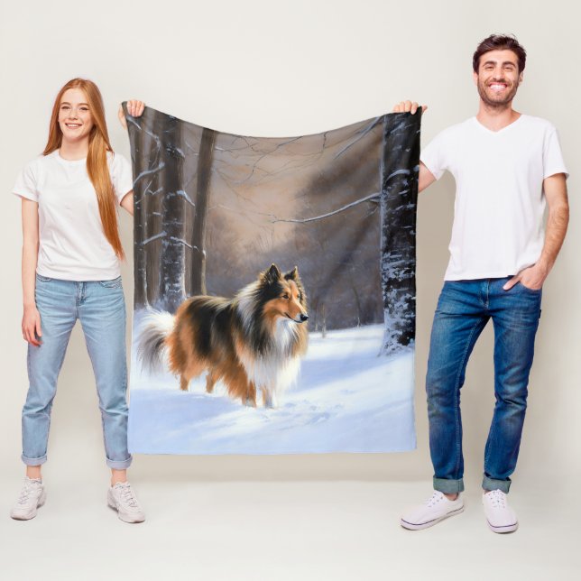 Rough Collie Let It Snow Christmas Fleece Blanket (In Situ)