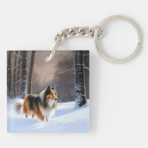 Rough Collie Let It Snow Christmas Key Ring