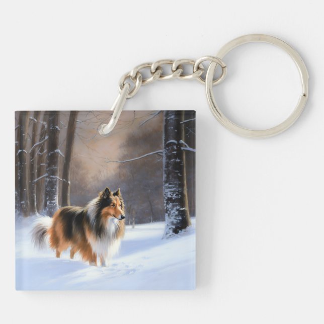 Rough Collie Let It Snow Christmas Key Ring (Back)