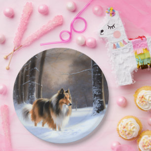Rough Collie Let It Snow Christmas Paper Plate
