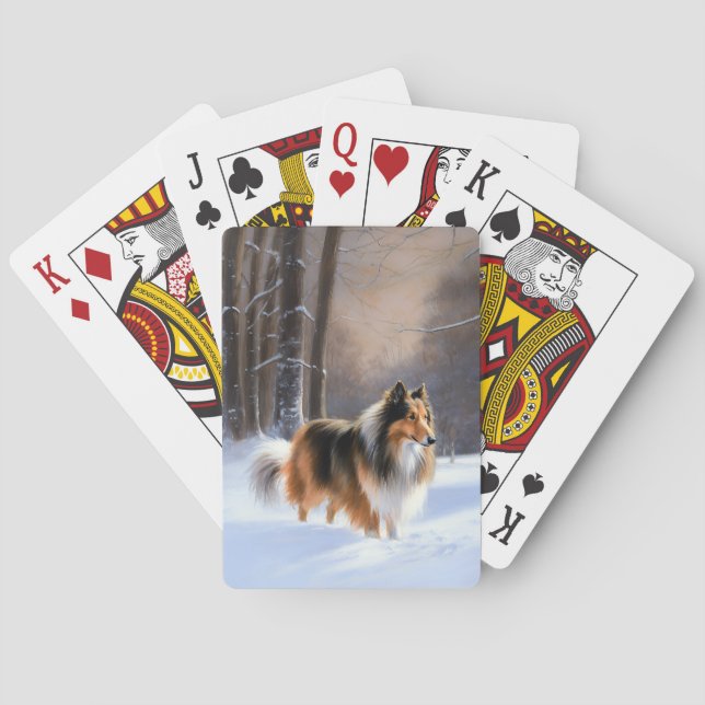 Rough Collie Let It Snow Christmas Playing Cards (Back)