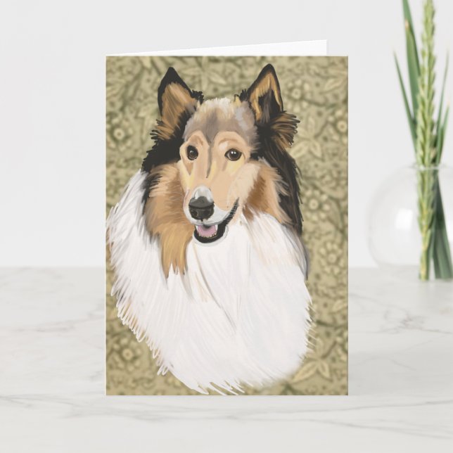 Rough Collie on a Brown Floral background  Card (Front)