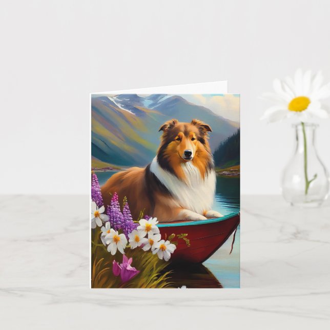 Rough Collie on a Paddle: A Scenic Adventure Card (Small Plant)
