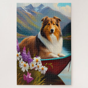 Rough Collie on a Paddle: A Scenic Adventure Jigsaw Puzzle