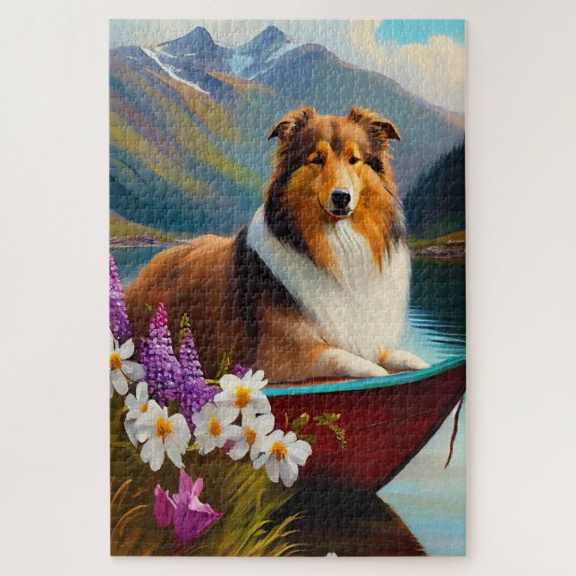 Rough Collie on a Paddle: A Scenic Adventure Jigsaw Puzzle (Vertical)