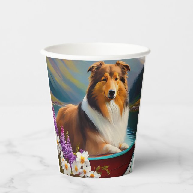 Rough Collie on a Paddle: A Scenic Adventure Paper Cups (Front)