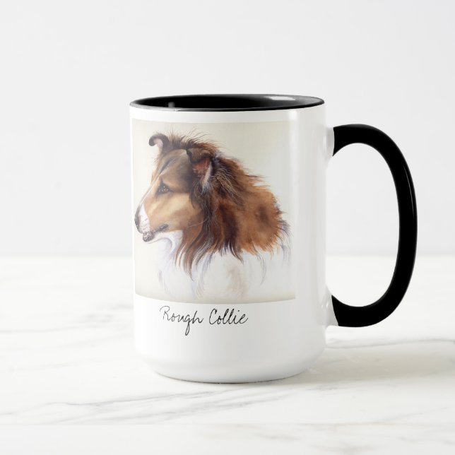 Rough Collie Painted in Watercolour Mug (Right)