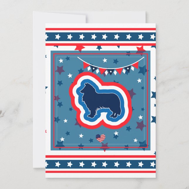 Rough Collie Patriotic Red White Blue 4th of July Holiday Card (Front)