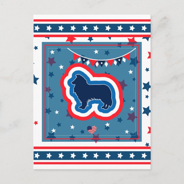 Rough Collie Patriotic Red White Blue 4th of July Holiday Postcard (Front)