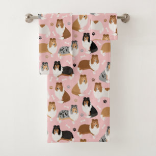 Rough Collie Paws and Bones Bath Towel Set