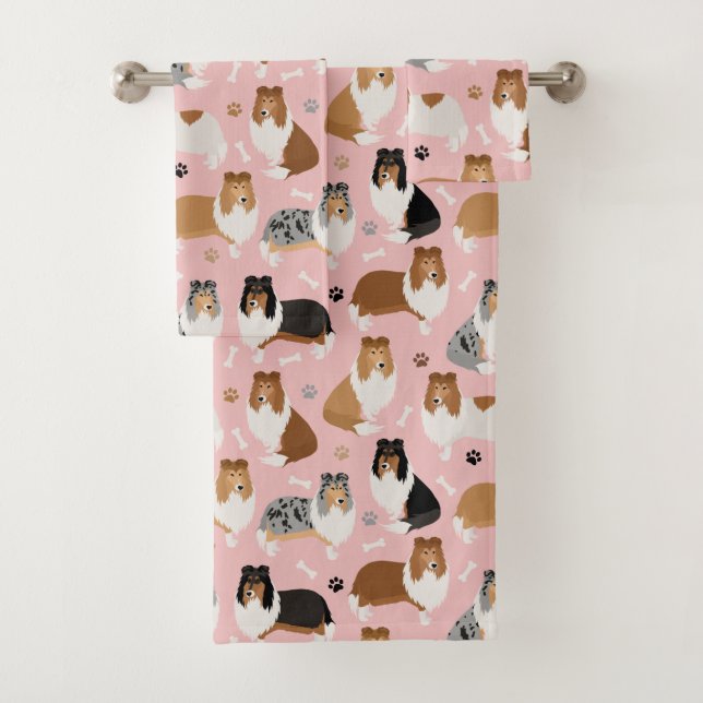 Rough Collie Paws and Bones Bath Towel Set (Insitu)