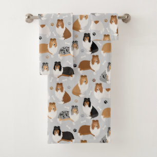 Rough Collie Paws and Bones Bath Towel Set