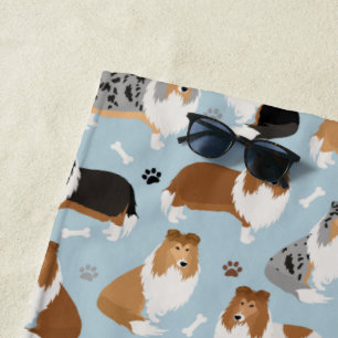 Rough Collie Paws and Bones Beach Towel