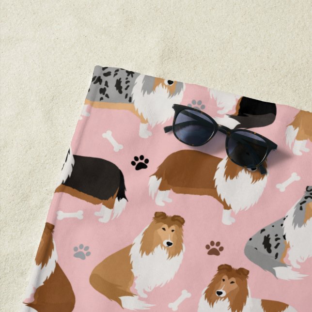 Rough Collie Paws and Bones Beach Towel (In Situ)