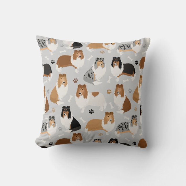 Rough Collie Paws and Bones Cushion (Front)