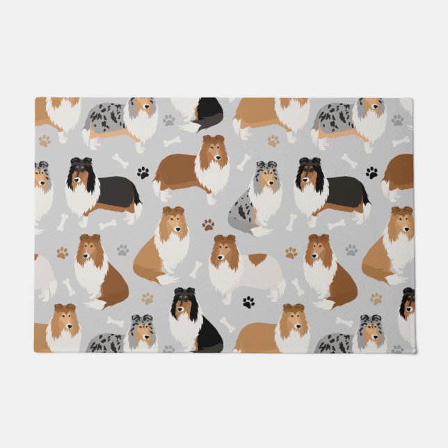 Rough Collie Paws and Bones Doormat (Front)