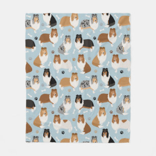 Rough Collie Paws and Bones Fleece Blanket
