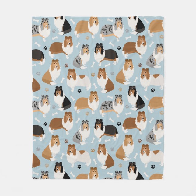Rough Collie Paws and Bones Fleece Blanket (Front)