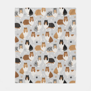 Rough Collie Paws and Bones Fleece Blanket