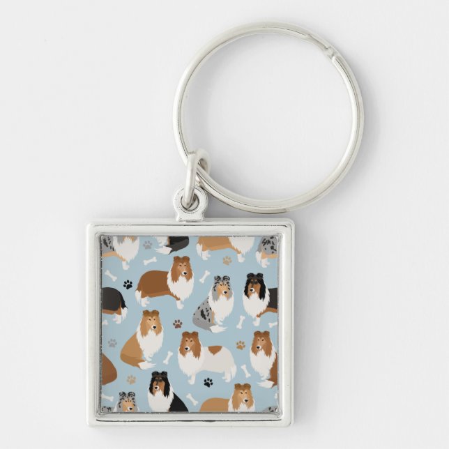 Rough Collie Paws and Bones Key Ring (Front)