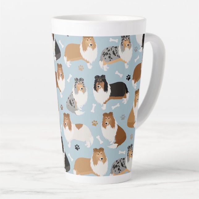 Rough Collie Paws and Bones Latte Mug (Right Angle)