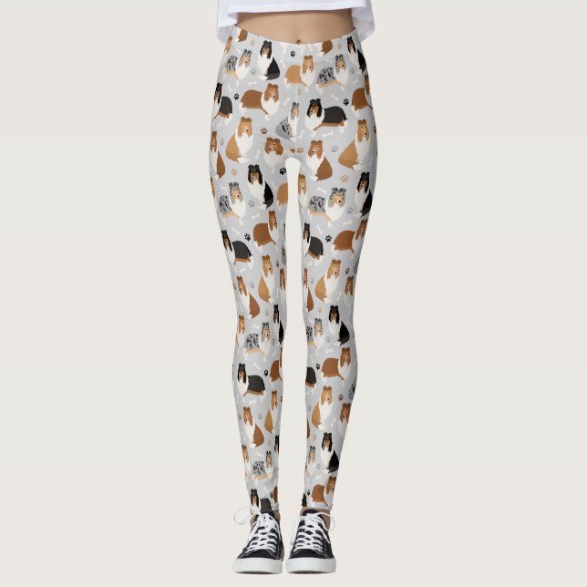 Rough Collie Paws and Bones Leggings (Front)