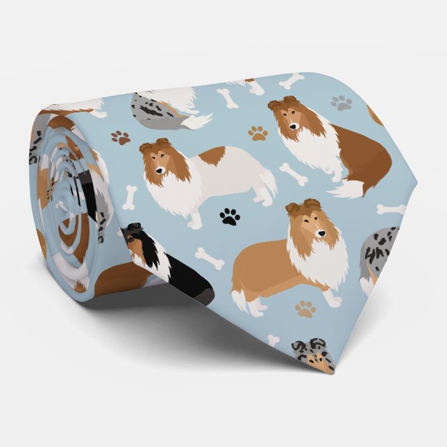 Rough Collie Paws and Bones Neck Tie (Rolled)