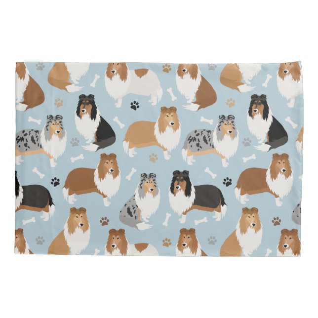 Rough Collie Paws and Bones Pillowcase (Back)