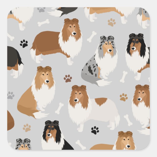 Rough Collie Paws and Bones Square Sticker (Front)