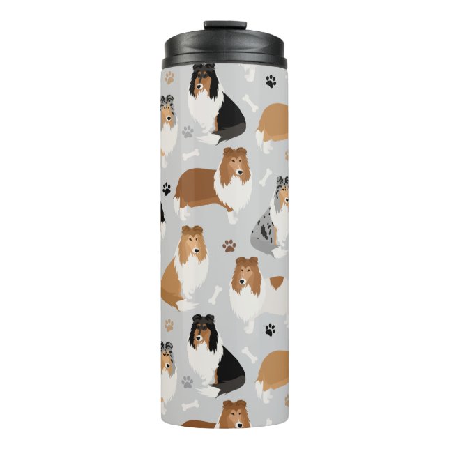 Rough Collie Paws and Bones Thermal Tumbler (Front)