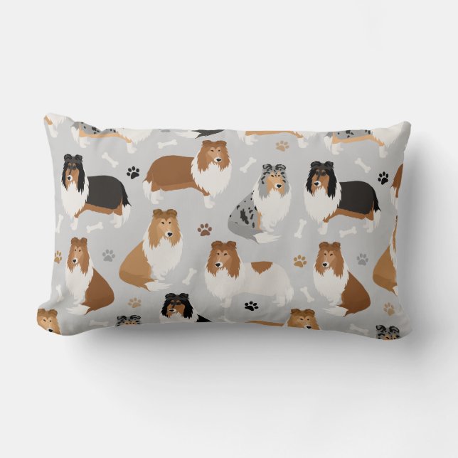 Rough Collie Paws and Bones Throw Pillow (Front)