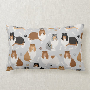 Rough Collie Paws and Bones Throw Pillow