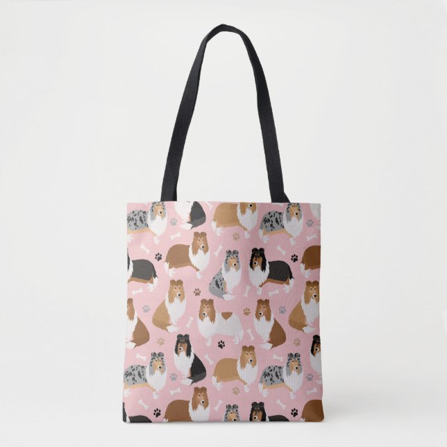 Rough Collie Paws and Bones Tote Bag (Front)