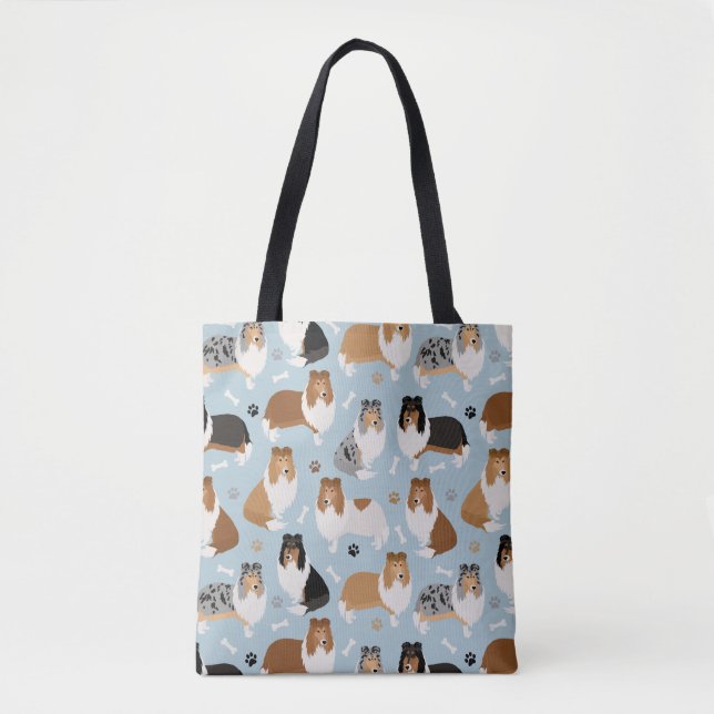 Rough Collie Paws and Bones Tote Bag (Front)