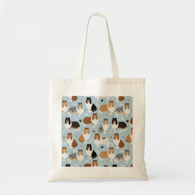 Rough Collie Paws and Bones Tote Bag (Front)