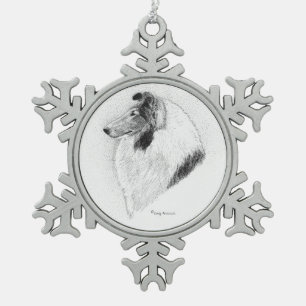 Rough Collie Pen and Ink - Juliet Vs VAlley Fever Snowflake Pewter Christmas Ornament