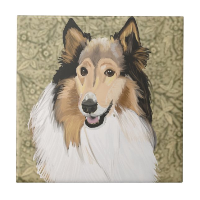 Rough Collie Portrait Ceramic Tile (Front)