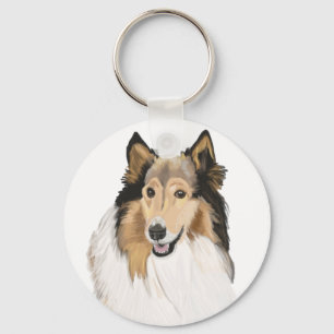 Rough Collie portrait Double sided Key Ring