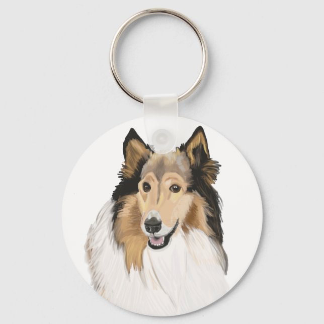 Rough Collie portrait Double sided Key Ring (Front)