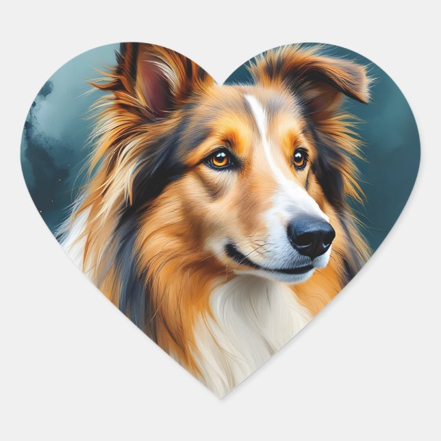 Rough Collie Portraits  Heart Sticker (Front)