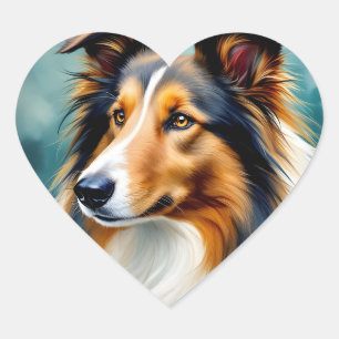 Rough Collie Portraits Heart Sticker