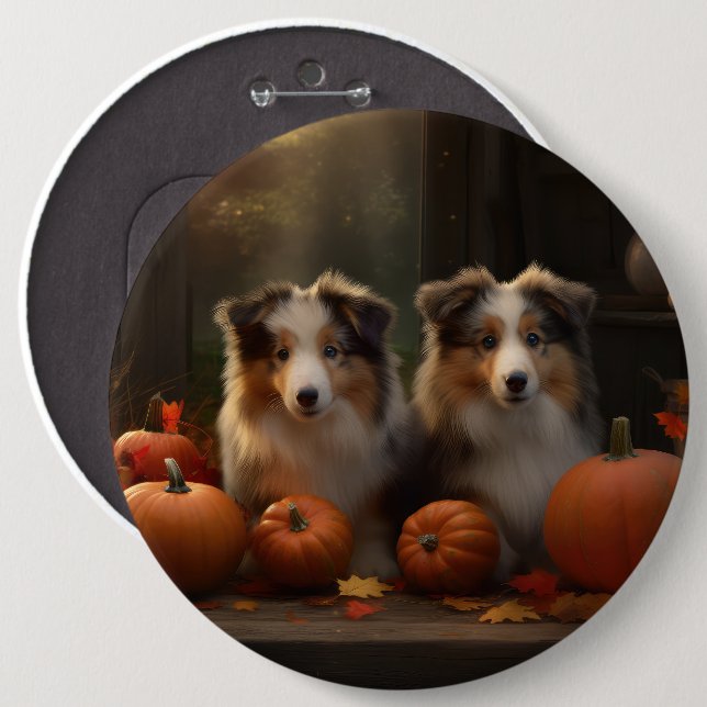 Rough Collie Puppy Autumn Delight Pumpkin  6 Cm Round Badge (Front & Back)