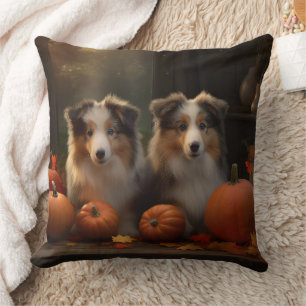 Rough Collie Puppy Autumn Delight Pumpkin Cushion