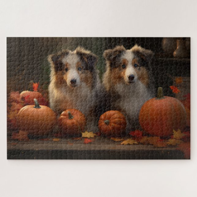 Rough Collie Puppy Autumn Delight Pumpkin  Jigsaw Puzzle (Horizontal)