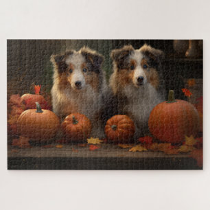 Rough Collie Puppy Autumn Delight Pumpkin Jigsaw Puzzle