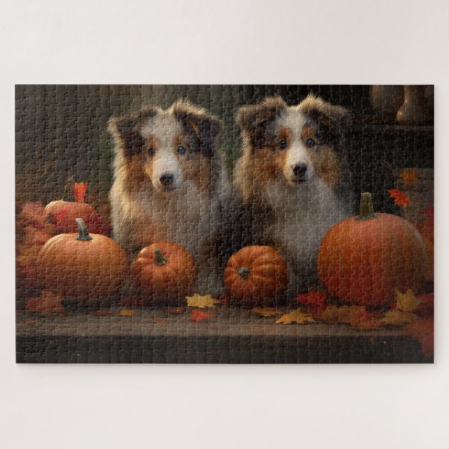 Rough Collie Puppy Autumn Delight Pumpkin  Jigsaw Puzzle (Horizontal)