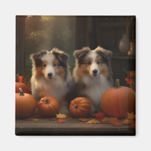 Rough Collie Puppy Autumn Delight Pumpkin  Magnet