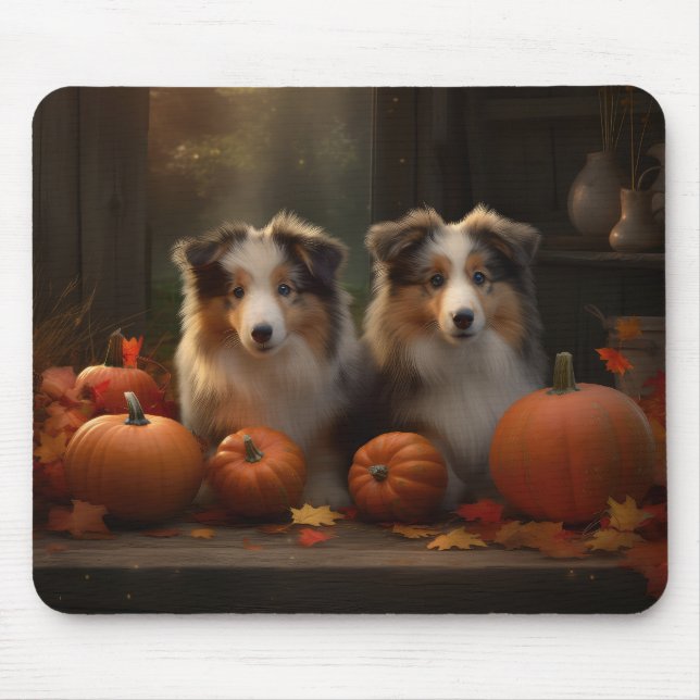 Rough Collie Puppy Autumn Delight Pumpkin  Mouse Pad (Front)