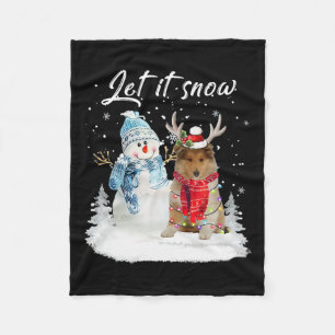 Rough Collie Santa Dog Christmas Snowman Xmas Paja Fleece Blanket